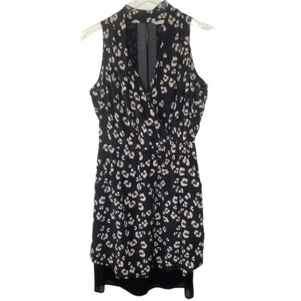 REBECCA TAYLOR Silk Charcoal Grey, Cream & Black Animal Print Dress Size 8
